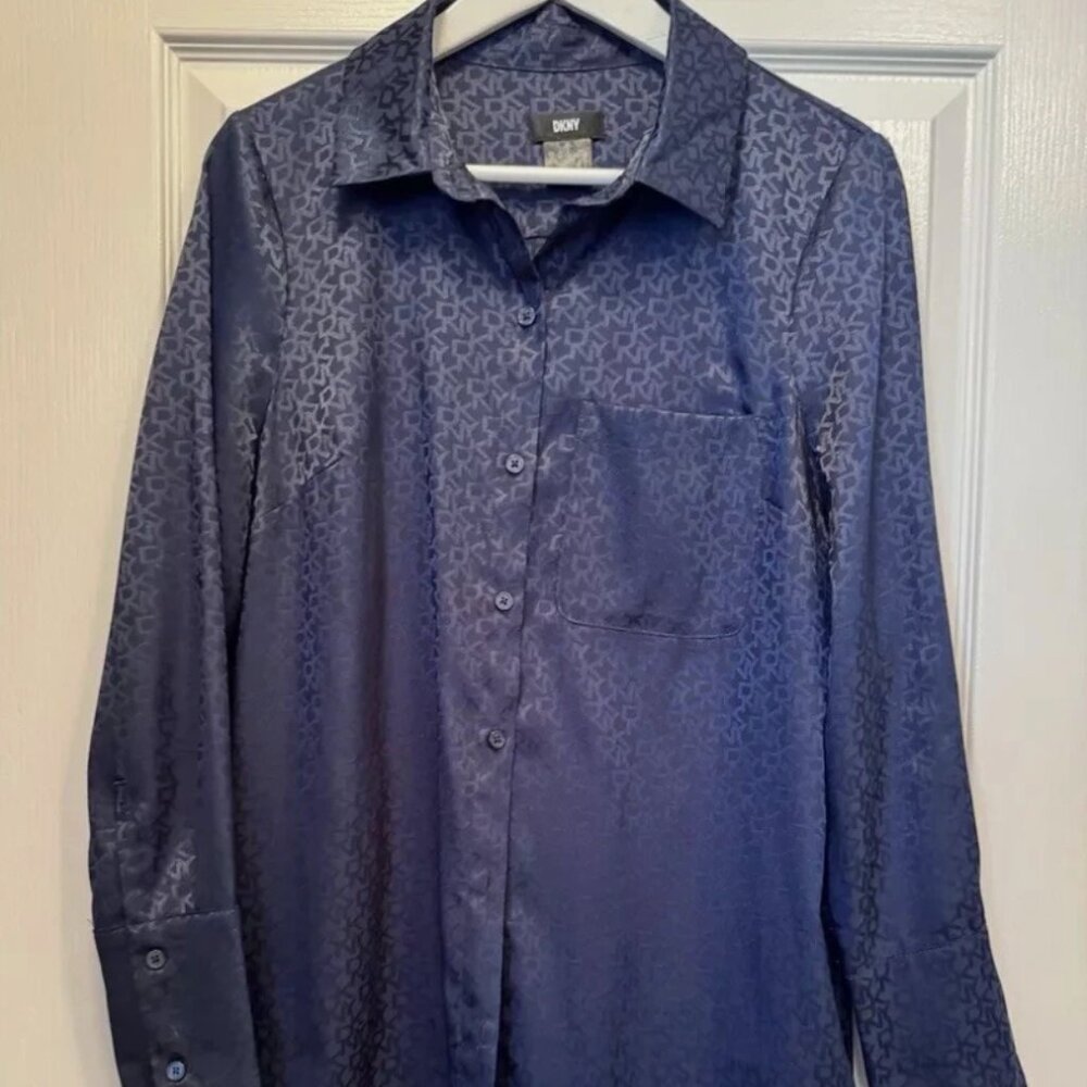 DKNY Women Navy Button Dress Logo Design Size 8 Excellent Condition